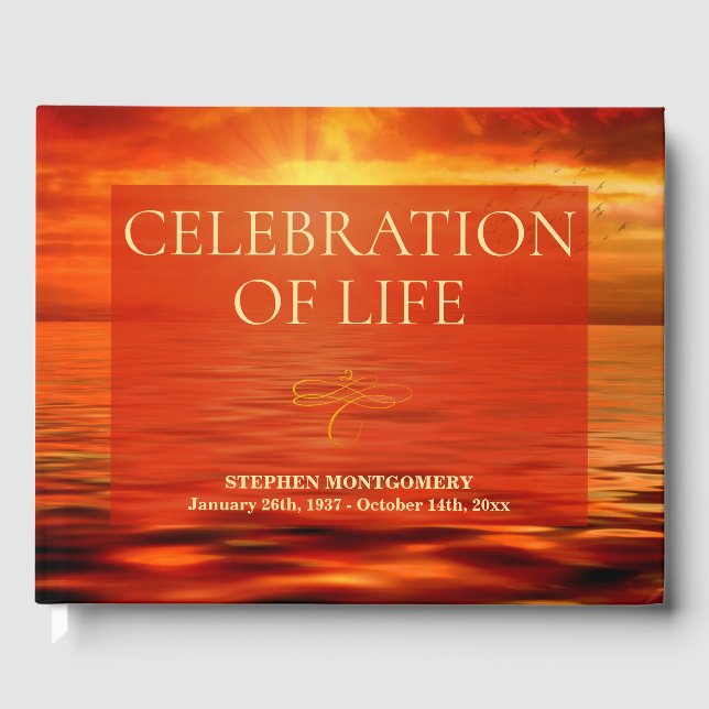 Celebration of Life Sunset Ocean Horizon Photo Guest Book (Front)