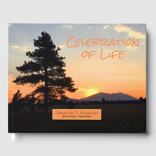 Celebration of Life Sunset Photo Memorial Custom Guest Book (Front)