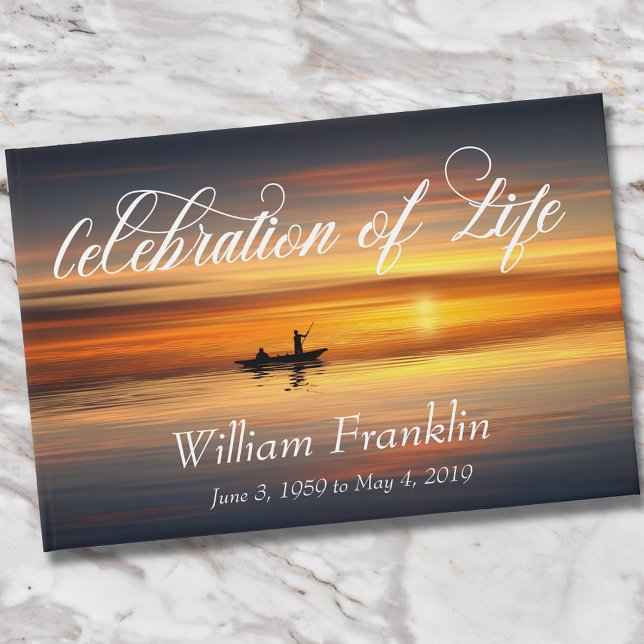 Celebration of Life Sunset Water Lake Fishing Boat Guest Book (Creator Uploaded)