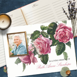 Celebration of Life Tea Rose Memorial Loss Funeral Guest Book