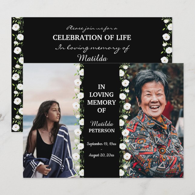 Celebration Of Life Then And Now 2 Photo Funeral Invitation (Front/Back)