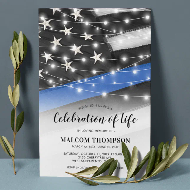 Celebration of Life Thin Blue Line Memorial Invitation | Zazzle