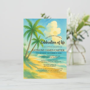Celebration of Life Tropical Beach Funeral Invitation
