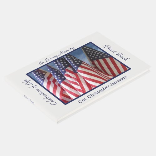 Celebration of Life USA American Flags Name Guest Book