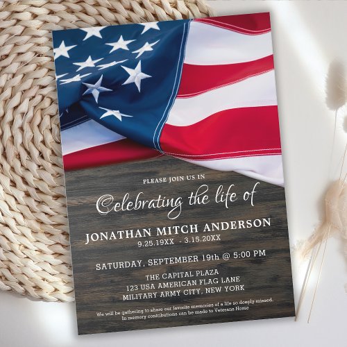 Celebration Of Life Veteran Memorial Patriotic  Invitation
