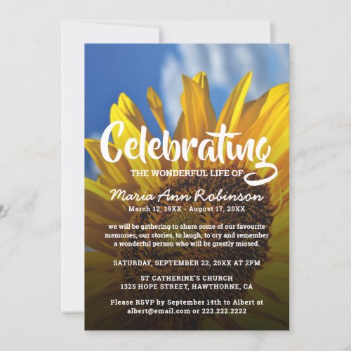 Celebration of Life  Vibrant Sunflower Invitation