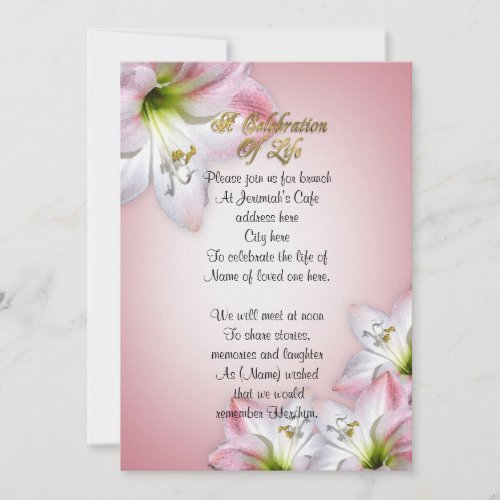 Celebration of life watercolor amaryllis personalized announcements