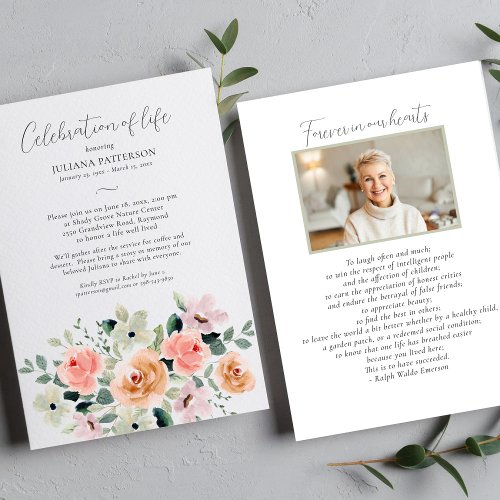 Celebration of Life Watercolor Floral Funeral Invitation
