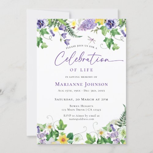 Celebration of Life Watercolor Floral Funeral Invitation