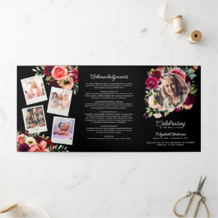 Celebration of Life Watercolor Floral Memorial Tri-Fold Program