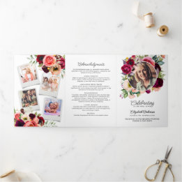 Celebration of Life Watercolor Floral Memorial Tri-Fold Program