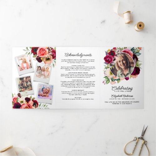 Celebration of Life Watercolor Floral Memorial Tri_Fold Program