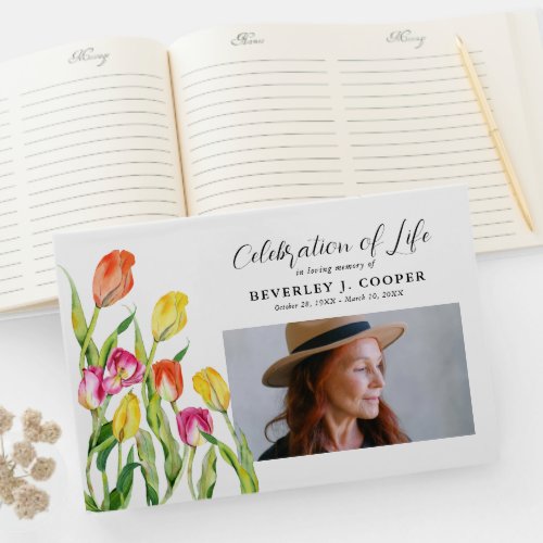 Celebration of Life Watercolor Tulip Florals Guest Book