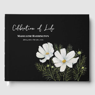 Celebration of Life White Cosmos Flowers Painting Guest Book
