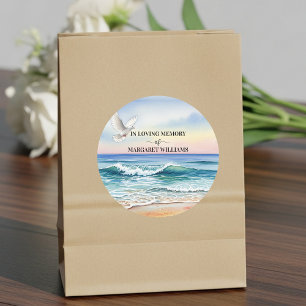 Celebration Of Life White Dove on Beach Classic Round Sticker