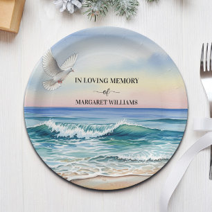 Celebration Of Life White Dove on Beach Paper Plates