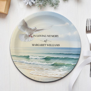 Celebration Of Life White Dove on Beach Paper Plates