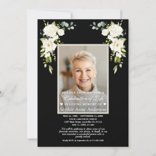Celebration of Life White Flowers Photo Memorial  Invitation