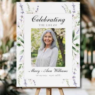 "Celebration of Life" White Lavender Photo Sign