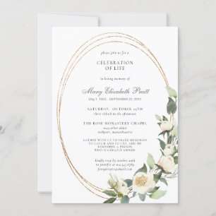 Celebration of Life White Rose Greenery Invitation