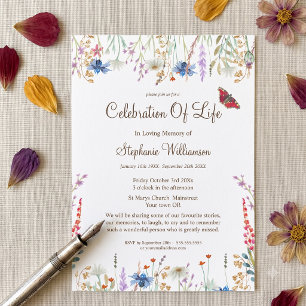 Celebration of Life Wildflower & Butterfly Invitation