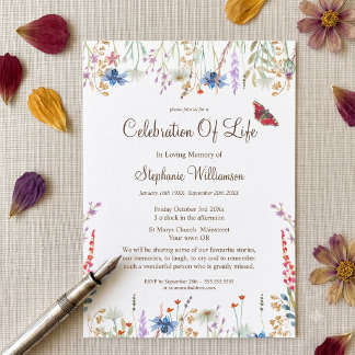 Celebration of Life Wildflower & Butterfly Invitation
