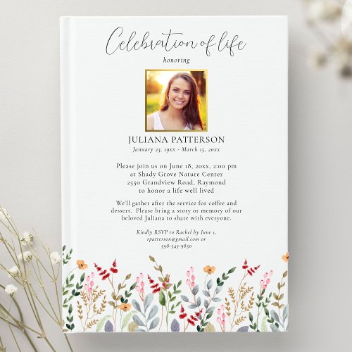 Celebration of Life Wildflower Funeral Photos Invitation