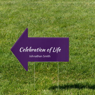 Celebration of Life with Name Dark Purple Funeral Sign