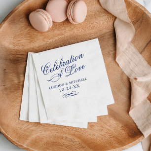 Celebration of Love Navy Blue Wedding Monogram Napkins