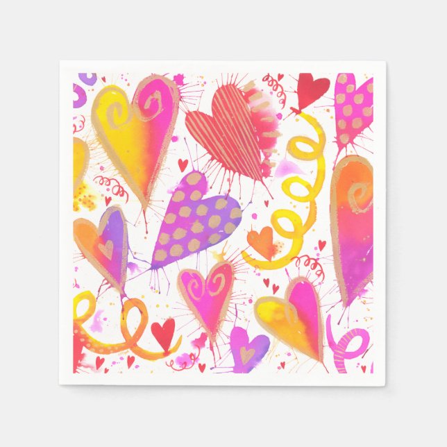 Celebration Of Love Watercolor Hearts Napkins (Front)