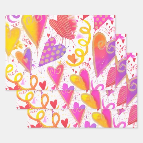 Celebration Of Love Watercolor Hearts Wrapping Paper Sheets