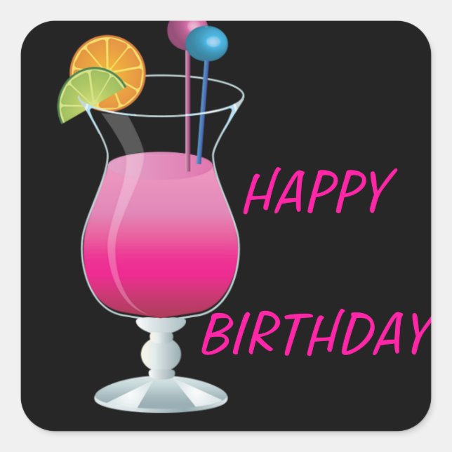 Celebration Pink Cocktail Happy Birthday Square St Sticker (Front)