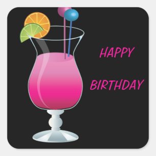 Celebration Pink Cocktail Happy Birthday Square Sticker