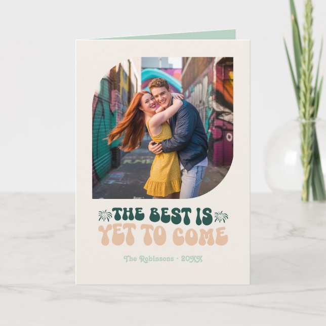 Celebration Pop Champagne Retro New Year Photo Holiday Card (Front)