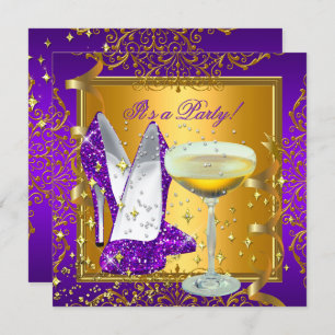 Celebration Purple Champagne Royal Gold Party Invitation