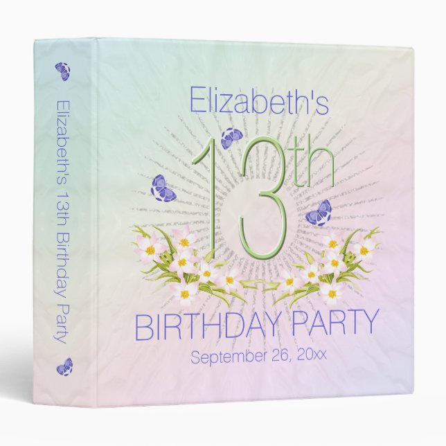 Celebration Rainbow 13th Birthday Party 1.5 inch 3 Ring Binder (Front/Spine)