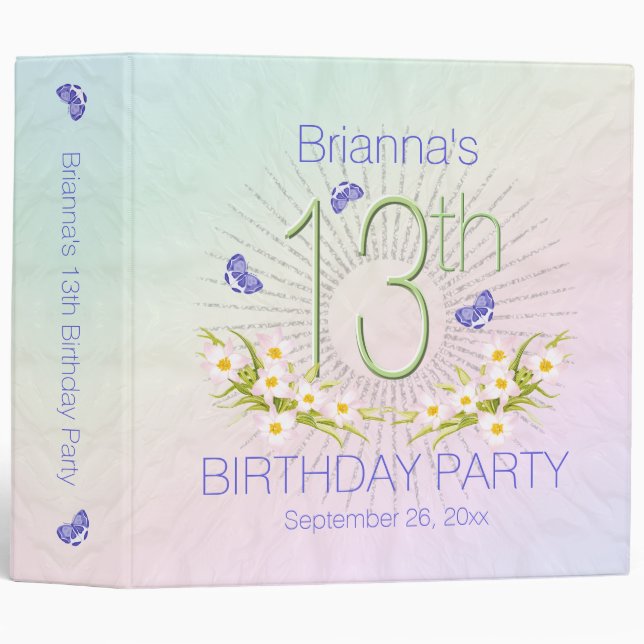 Celebration Rainbow 13th Birthday Party 2 inch 3 Ring Binder (Front/Spine)