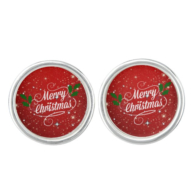 Celebration Red, Merry Christmas Cufflinks (Front)