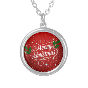 Celebration Red, Merry Christmas Silver Plated Necklace