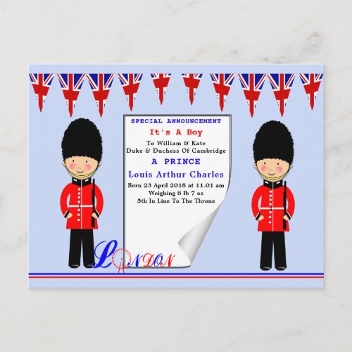 Celebration Royal Baby Prince Louis of Cambridge Invitation Postcard