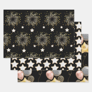 Celebration White Black Wrapping Paper Sheets