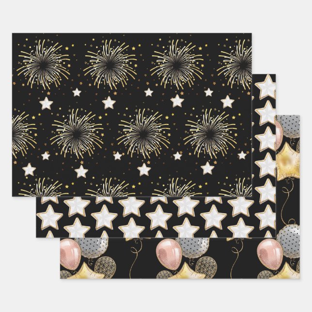 Celebration White Black  Wrapping Paper Sheets (Set)