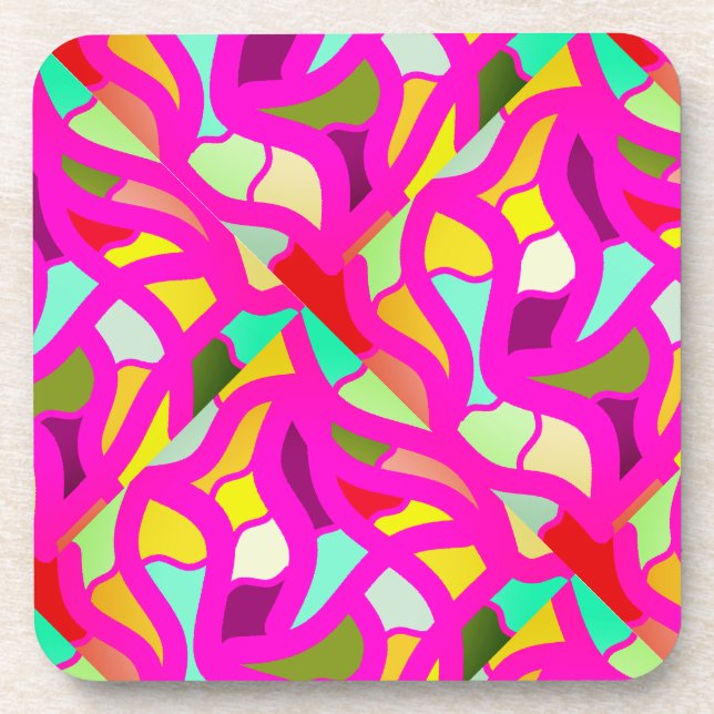 Celebration with a pink mosaic design beverage coaster (Front)