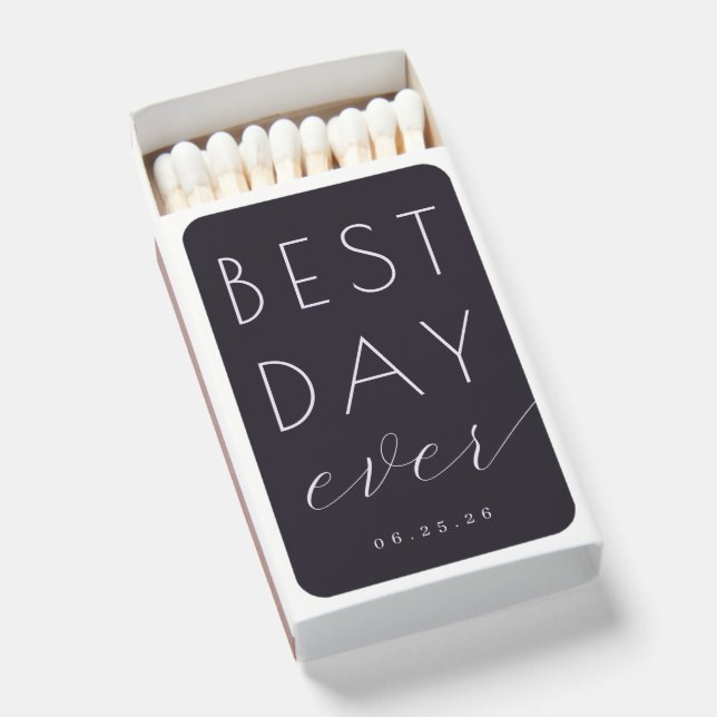 Celebratory Charcoal Minimalist Wedding Matches (Front Open)