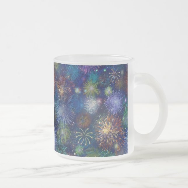 Celebratory Fireworks Frosted Glass Coffee Mug (Right)
