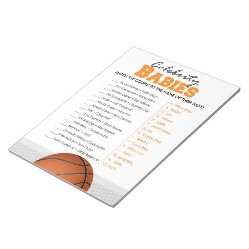 Celebrity Babies Basketball Baby Shower Game Pack Notepad