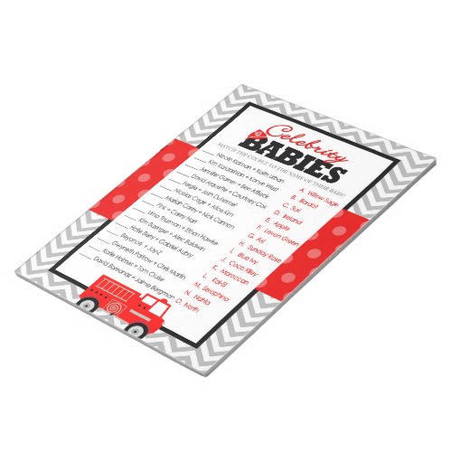 Celebrity Babies Firetruck Baby Shower Game Pack Notepad