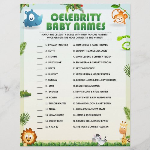 Celebrity Baby Names Animal Theme Letterhead