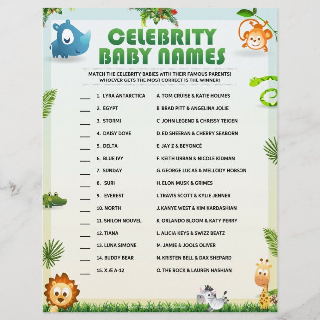 Celebrity Baby Names [Animal Theme] Letterhead (Front)