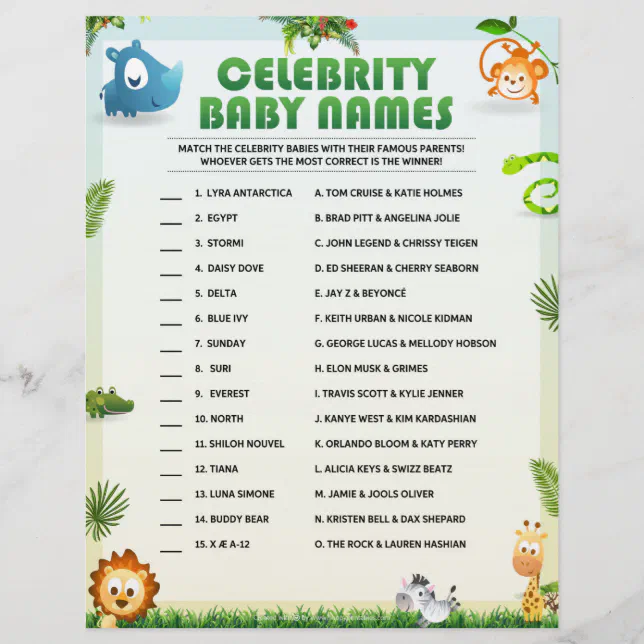 Celebrity Baby Names [Animal Theme] Letterhead Zazzle